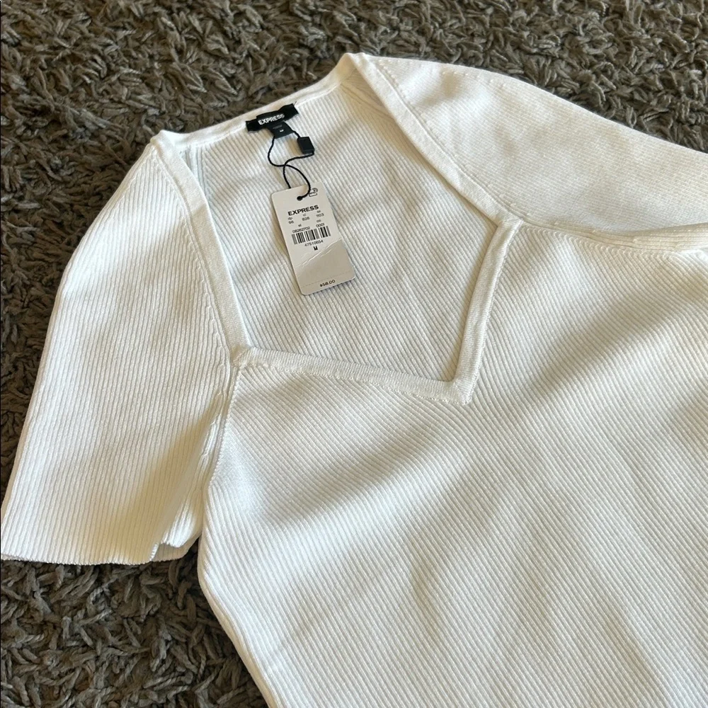 NWT Express White Ribbed Tie Around Crop Top Size Medium - Picture 5 of 9